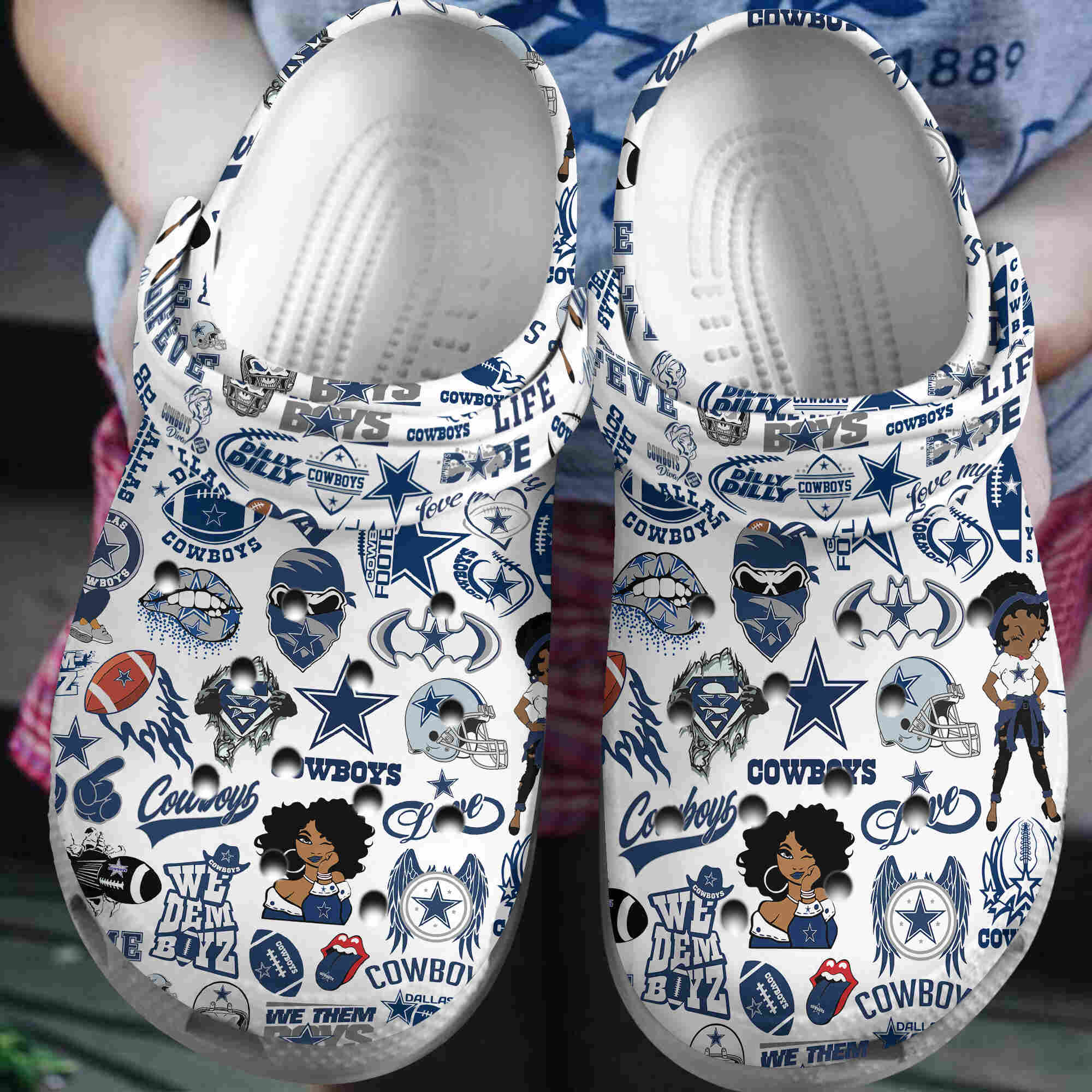 Footwearmerch Dallas Cowboys NFL Crocs Crocband Clogs Shoes Comfortable For Men Women and Kids