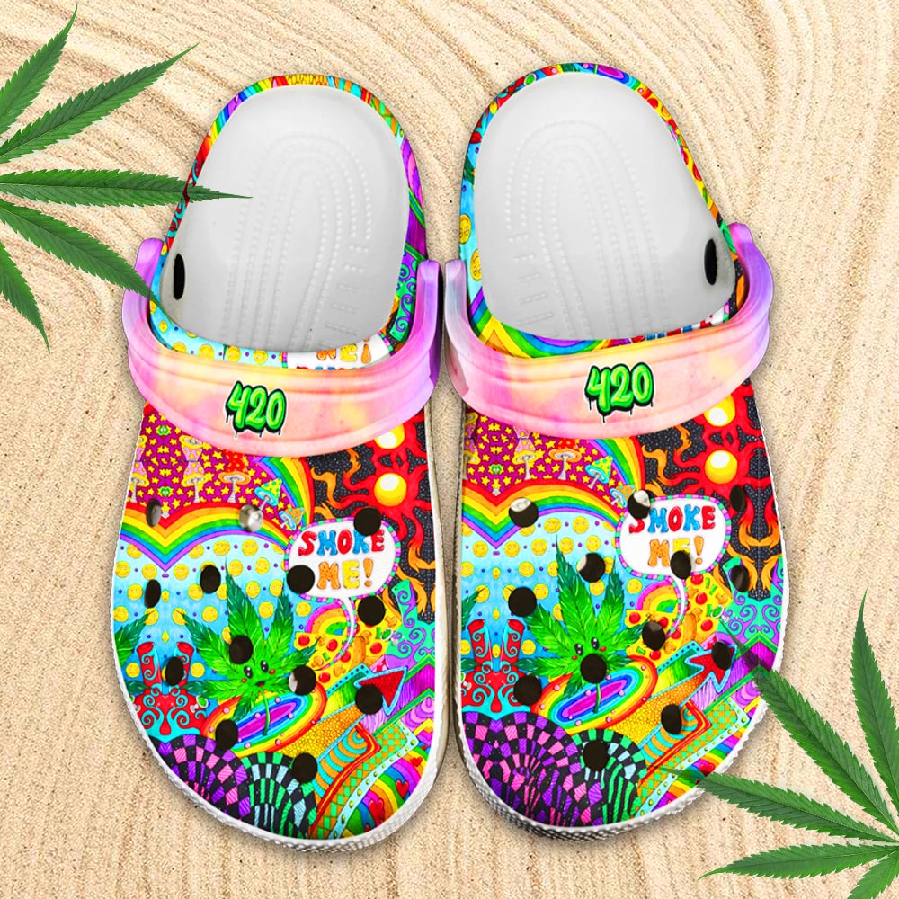 Footwearmerch Smoke Me 420 Hippie Shoes - Funny Rainbow Weed clogs For Friends - Smoke-2Hp New