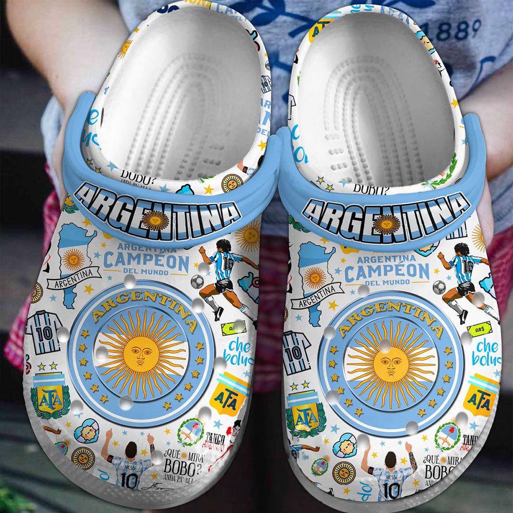 Footwearmerch Argentina Lionel Messi Champions Football Soccer Sport Crocs Crocband Clogs Shoes Comfortable For Men Women and Kids