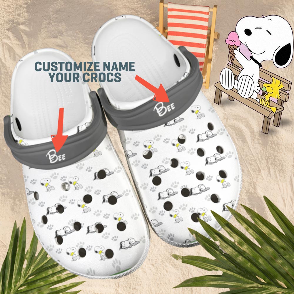 Footwearmerch Custom Name Snoopy Icon White Clogs Shoes