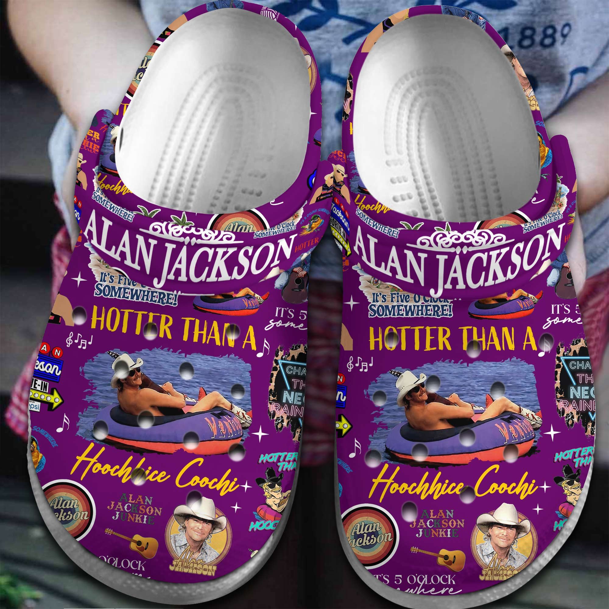 Footwearmerch Alan Jackson Singer Music hotter than a hoochie coochie Crocs Crocband Clogs Shoes Comfortable For Men Women and Kids