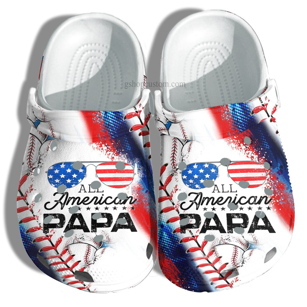 Footwearmerch All America Papa Usa Flag Croc Shoes Gift Grandpa Father Day- Baseball 4Th Of July Men Father Shoes Customize