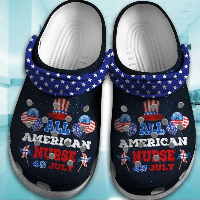 Footwearmerch All American Nurse Crocbland 4Th Of July - Nurse Happy Independence Shoe Clog Gift For Men Women Nurse