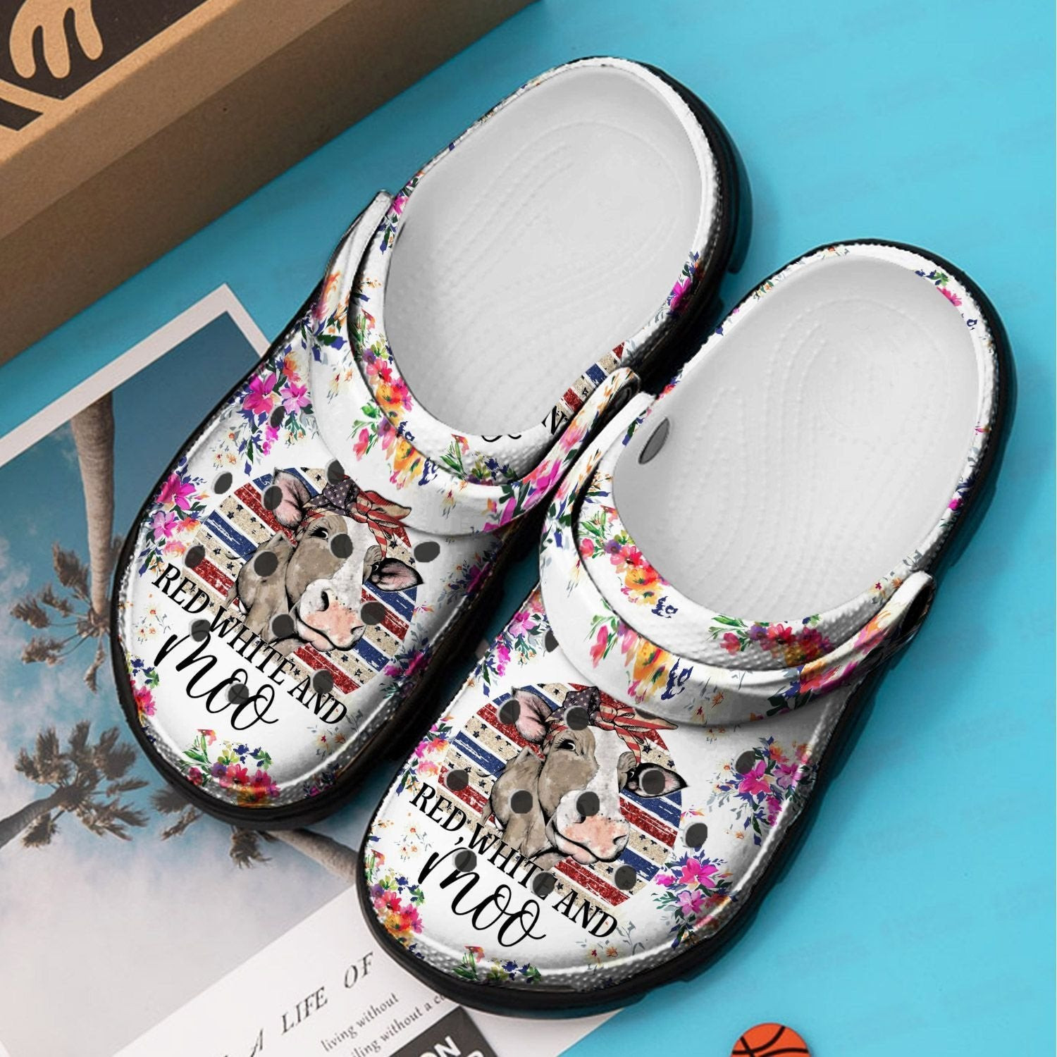 Footwearmerch America Cow Moo Flower Shoes - Cows Heifer Usa Crocbland Clog Gifts For Women