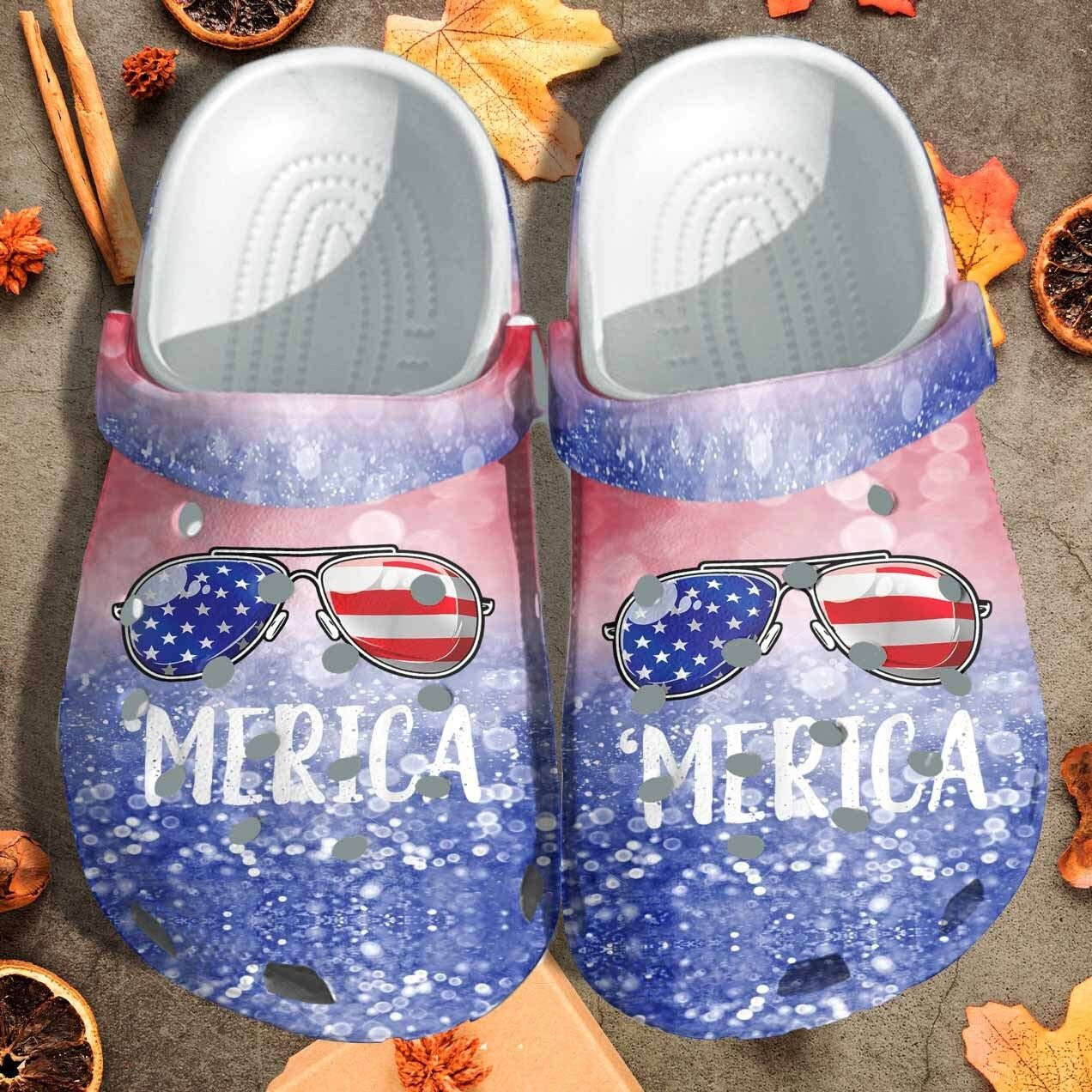 Footwearmerch America Sunglasses Usa Flag Custom Shoes Clogs - 4Th Of July Beach Shoes Clogs Gift