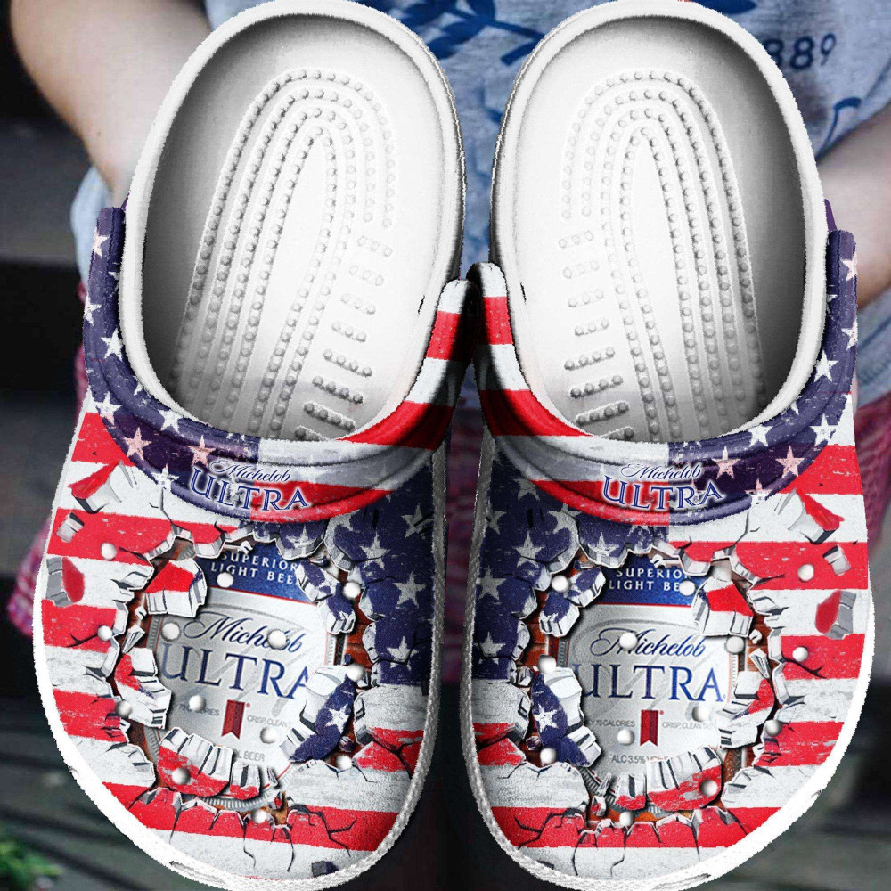 Footwearmerch American Flag And Michelob Ultra Rubber clog Shoes Comfy Footwear