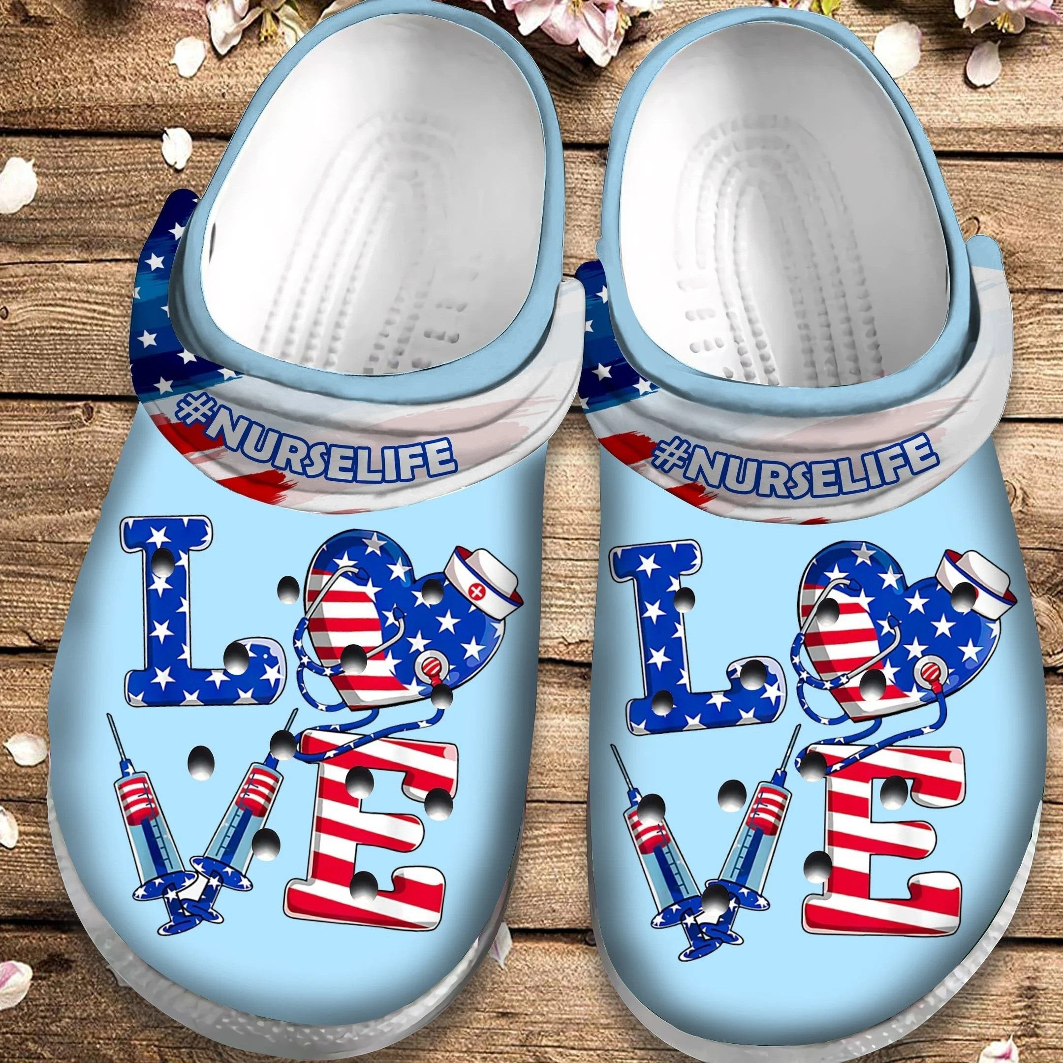 Footwearmerch American Love Nurse Shoes clog 4Th Of July Gift For Men Women Nurse
