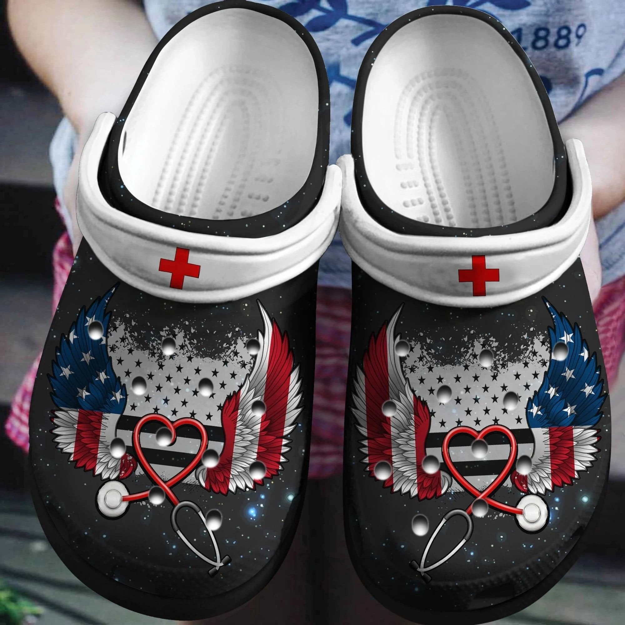 Footwearmerch American Nurse Wings Shoes clog Independence Gift For Female Male