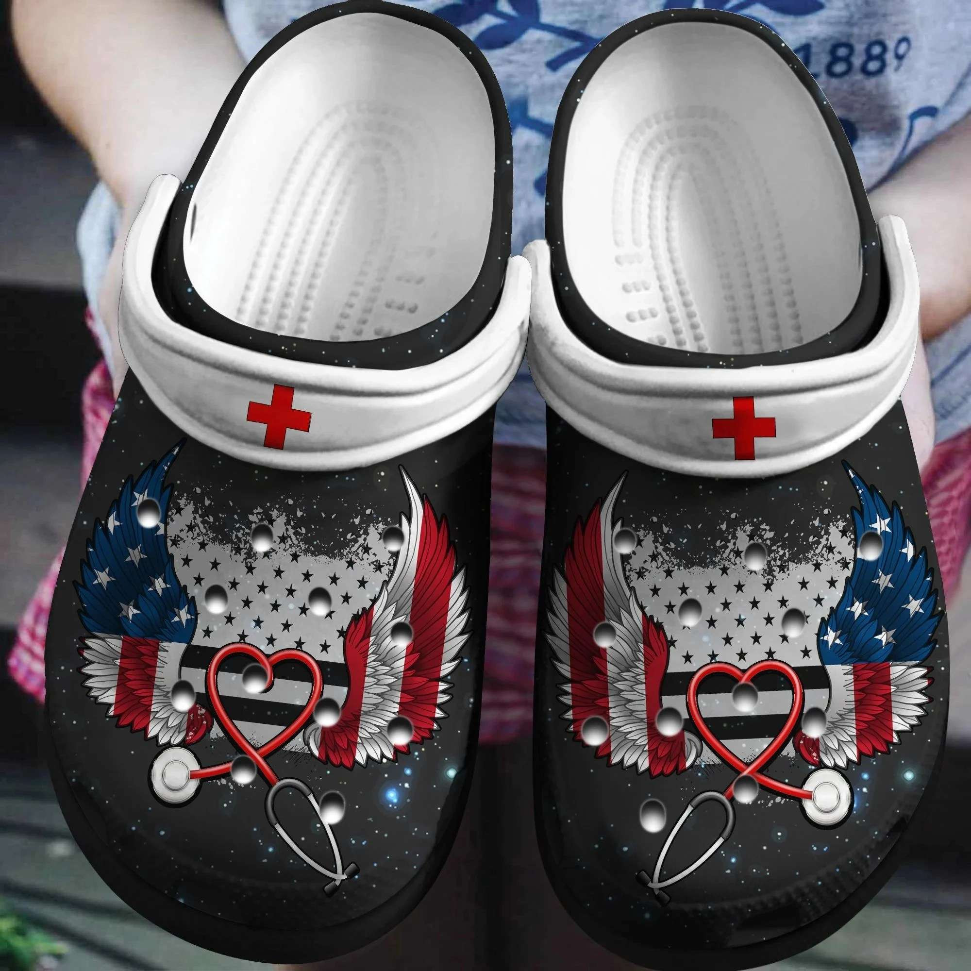 Footwearmerch American Nurse Wings Usa Flag 4Th Of July Crocband Clogs