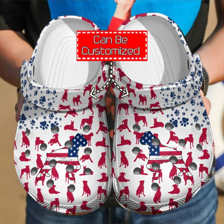 Footwearmerch Animal Print - Boxer Dog American Flag Clog Shoes For Men And Women