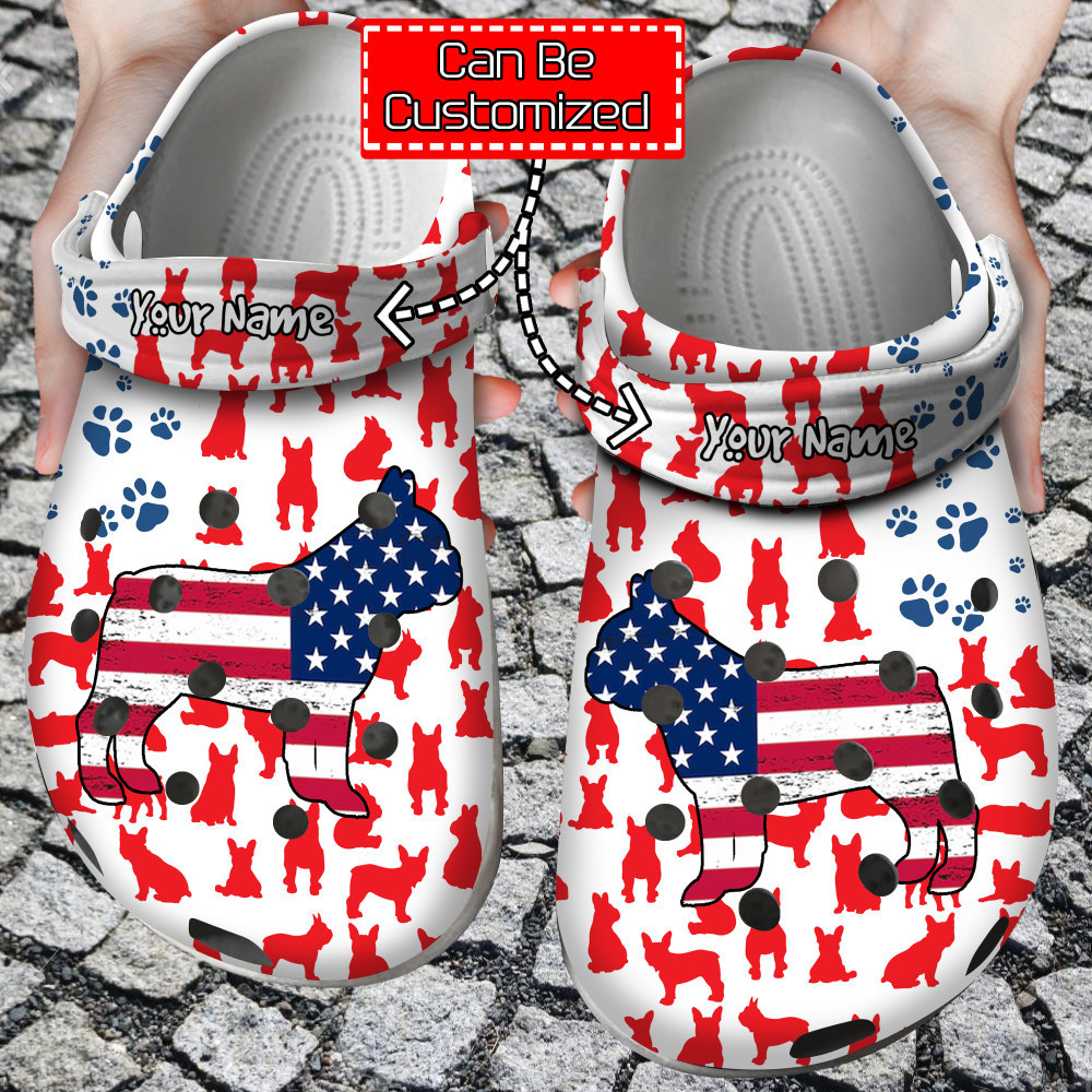 Footwearmerch Animal Print - Bulldog American Flag Clog Shoes For Men And Women