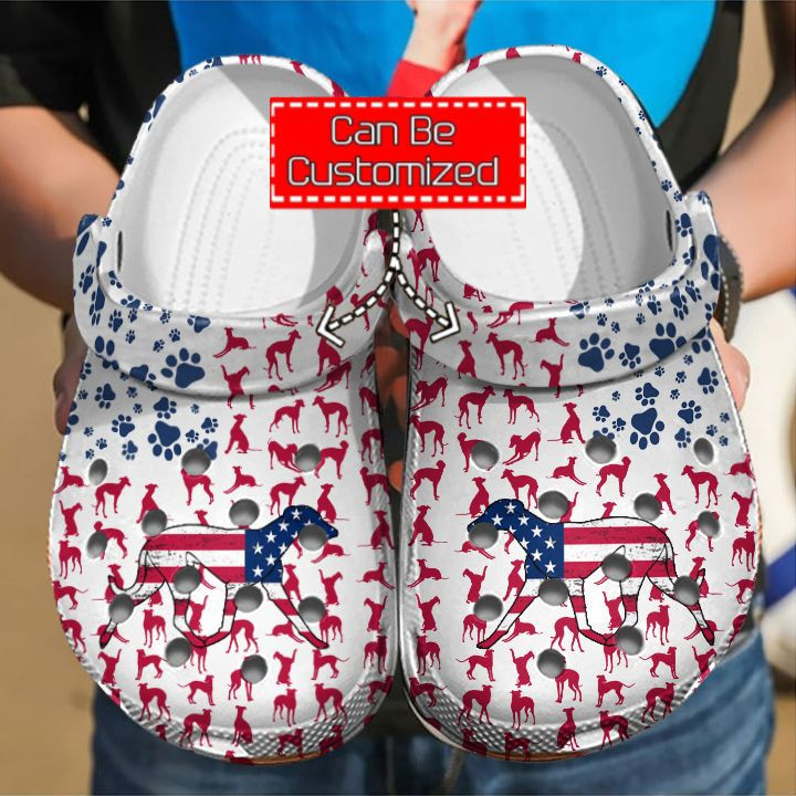 Footwearmerch Animal Print - Doberman American Flag Clog Shoes For Men And Women