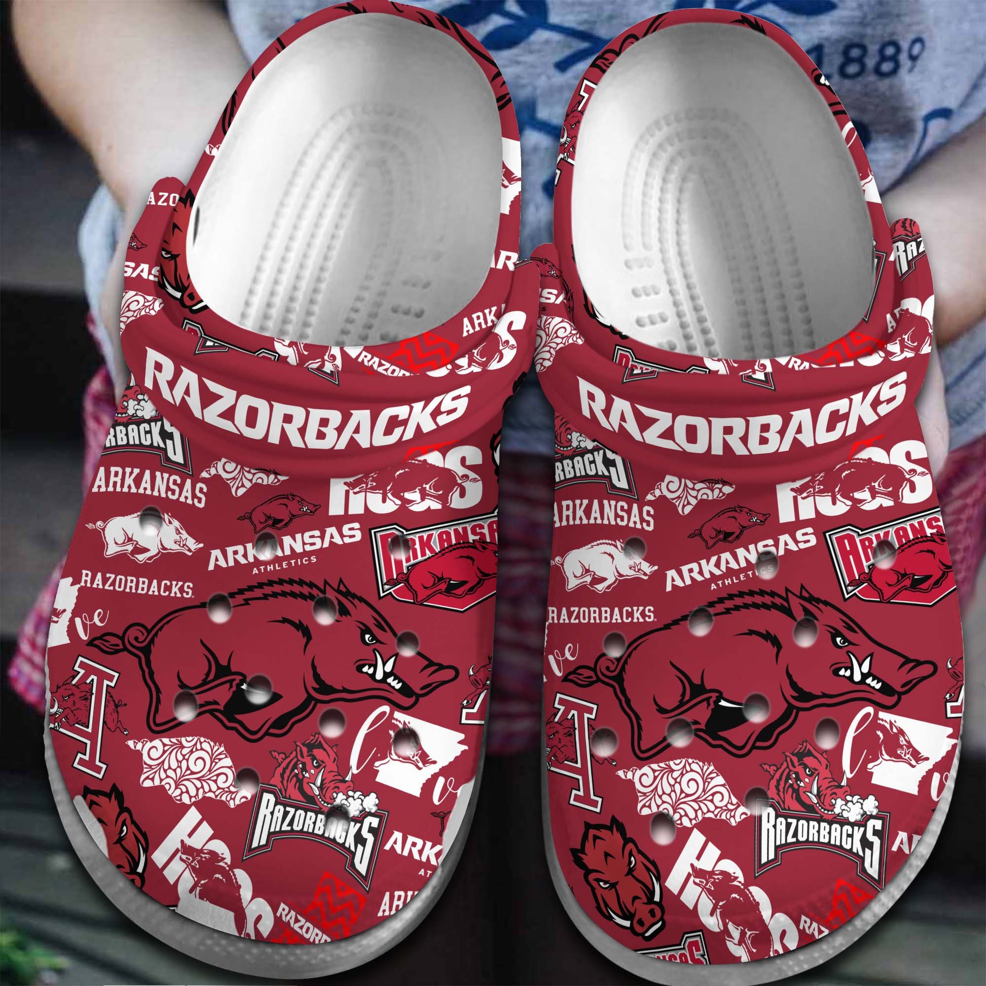 Footwearmerch Arkansas Razorbacks NCAA Sport Crocs Crocband Clogs Shoes Comfortable For Men Women and Kids