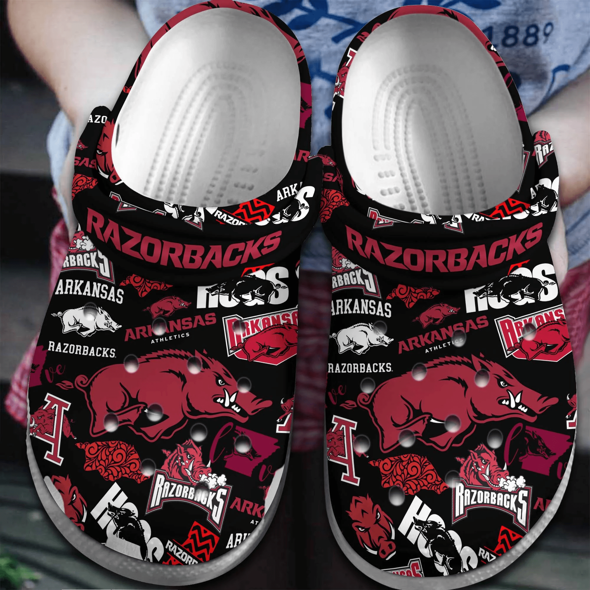 Footwearmerch Arkansas Razorbacks NCAA Sport Crocs Crocband Clogs Shoes Comfortable For Men Women and Kids