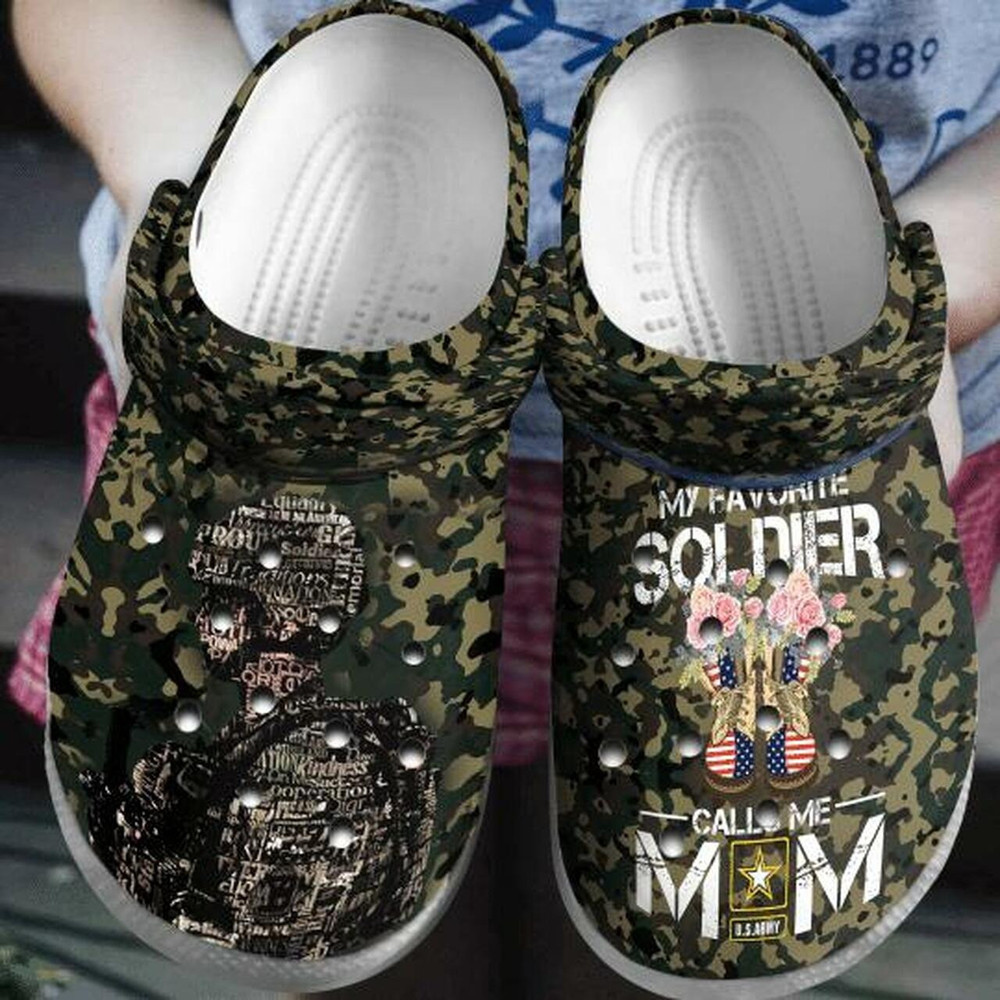 Footwearmerch Army Camo My Favorite Soldier Call Me Mom Comfortable Classic Water Rubber clog Shoes Comfy Footwear