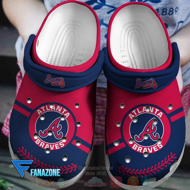 Footwearmerch Atlanta Braves Red-Navy MLB Sport Crocs Clogs Crocband Shoes Comfortable For Men Women and Kids