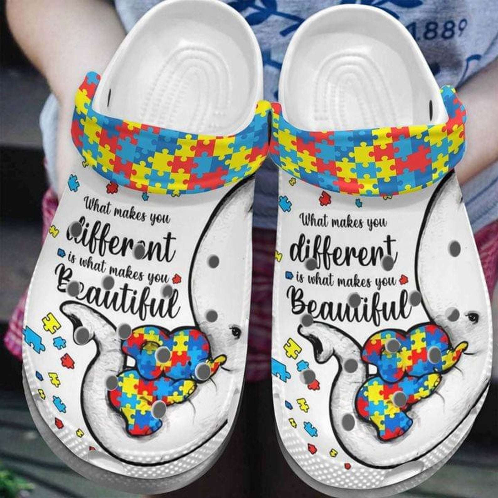 Footwearmerch Autism Awareness Day Elephant Mom And Her Baby Different Makes You Beautiful Puzzle Piece Crocband Clog Shoes