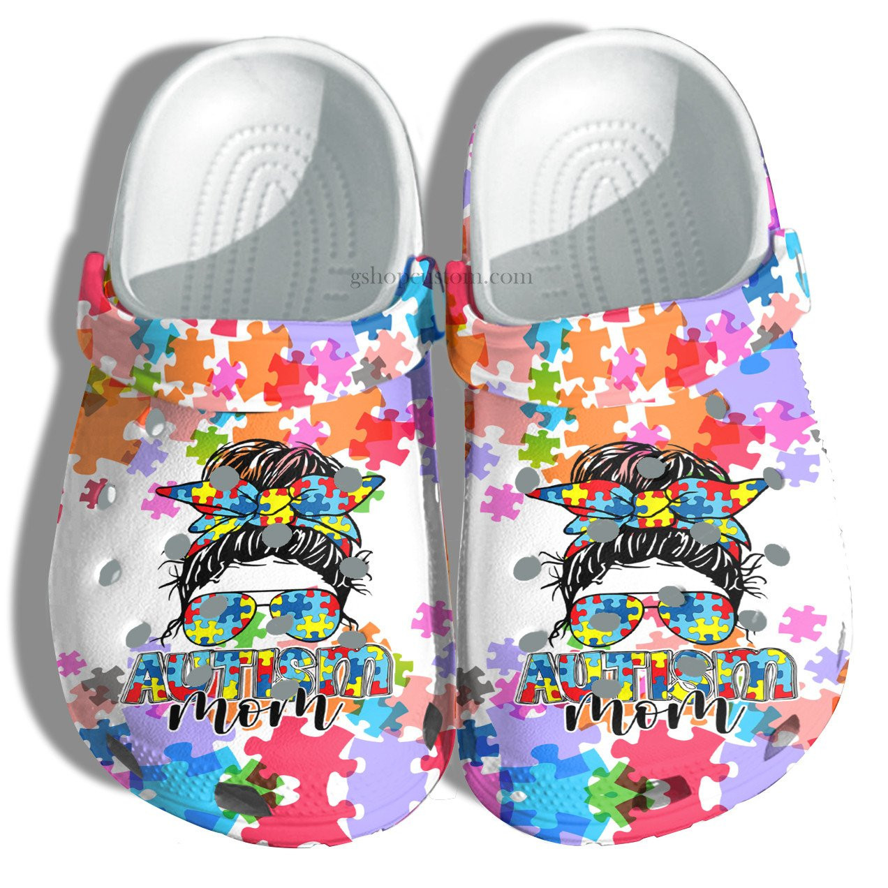 Footwearmerch Autism Mom Puzzel Rainbow Shoes - Customize Autism Awareness Shoes Croc Clogs Gift Mother Day
