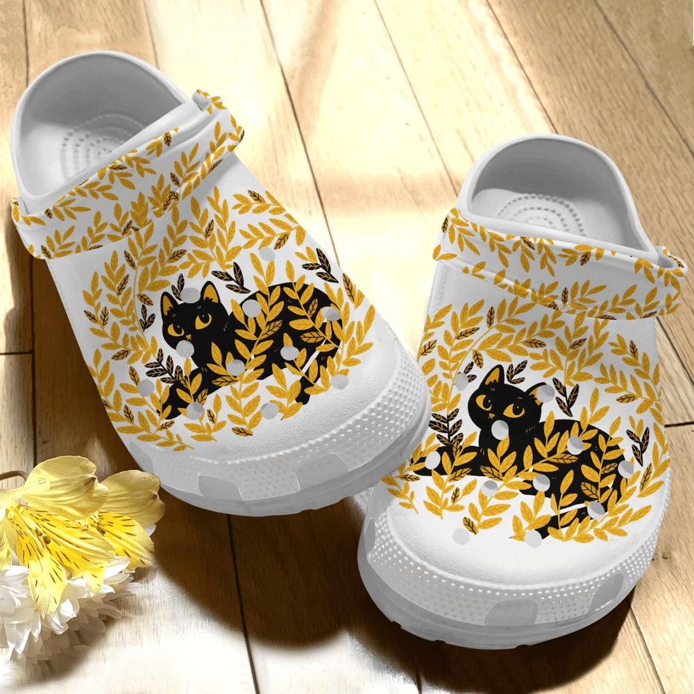 Footwearmerch Autumn Black Cat Among The Weeds Gift For Lover Rubber clog Shoes Comfy Footwear