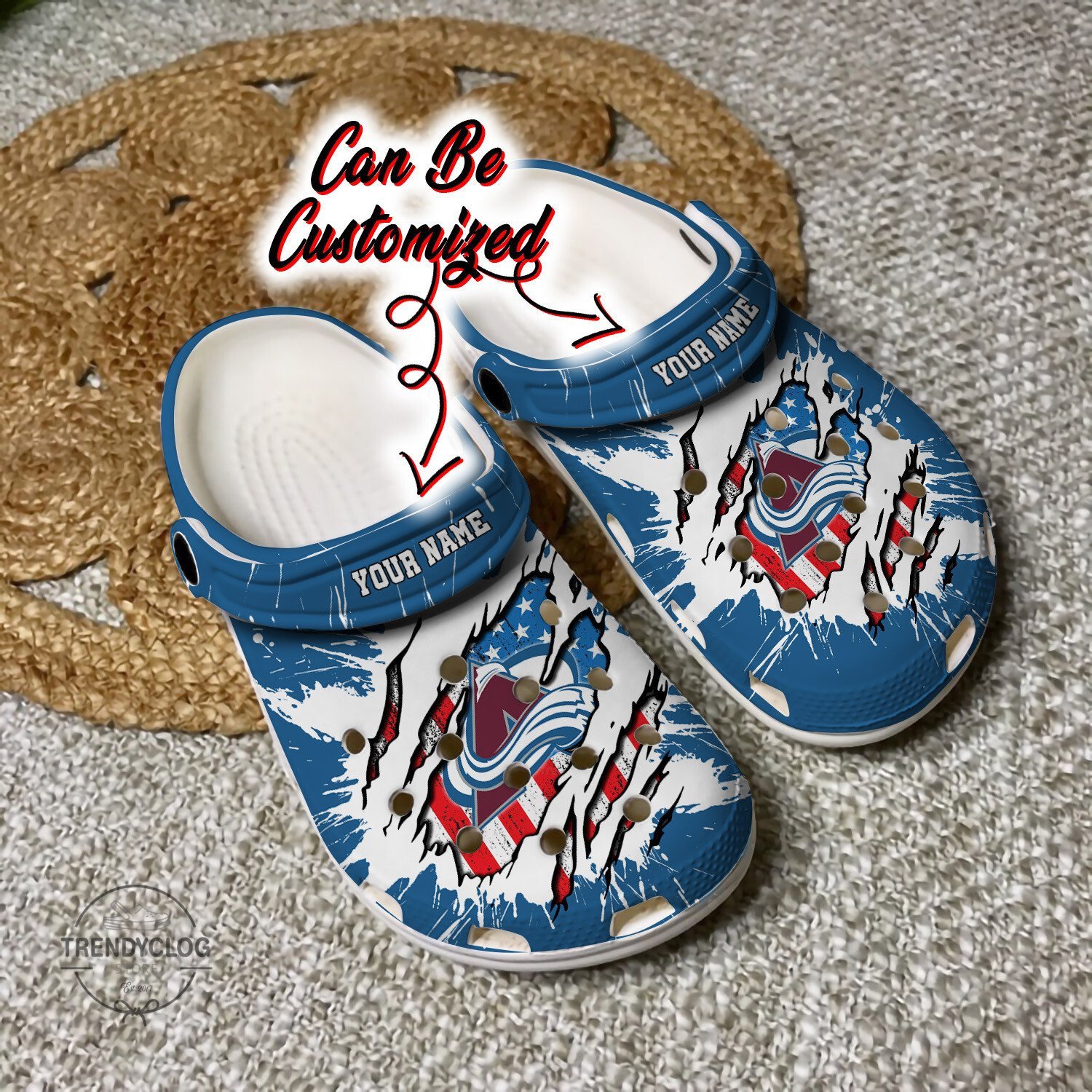 Footwearmerch Avalanche Personalized CAvalanche Hockey Ripped American Flag Clog Shoes