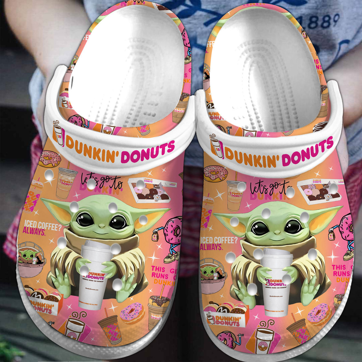 Footwearmerch Baby Yoda And Dunkin’ Donuts Movie Crocs Crocband Clogs Shoes Comfortable For Men Women and Kids