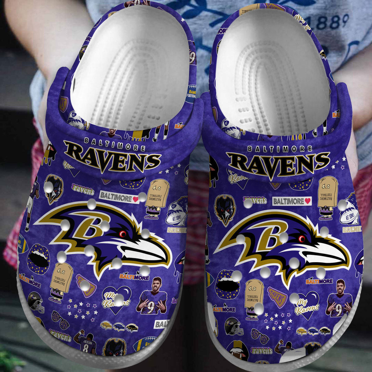 Footwearmerch Baltimore Ravens NFL Sport Crocs Crocband Clogs Shoes Comfortable For Men Women and Kids