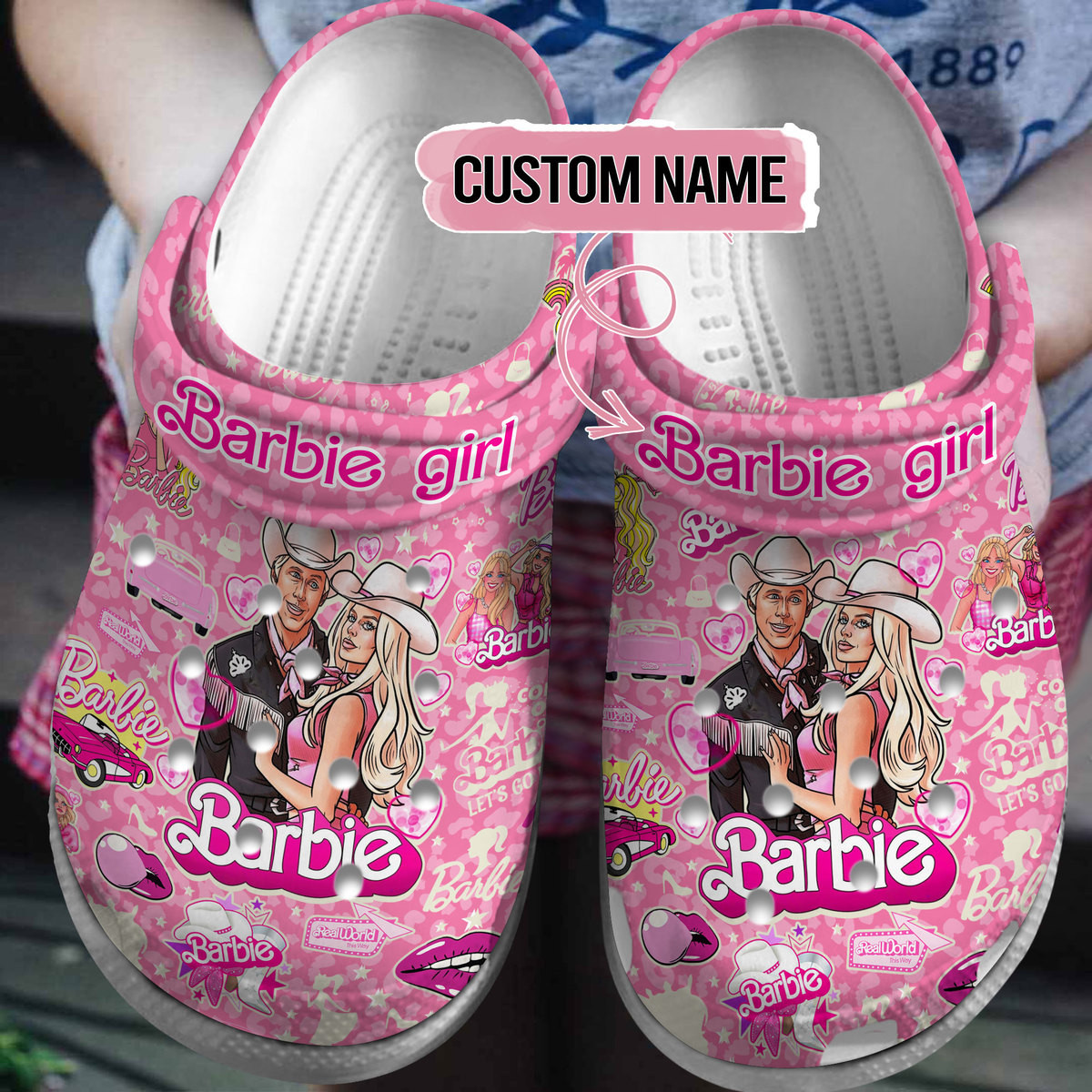 Footwearmerch Barbie Movie Cartoon Crocs Crocband Clogs Shoes Comfortable For Men Women and Kids