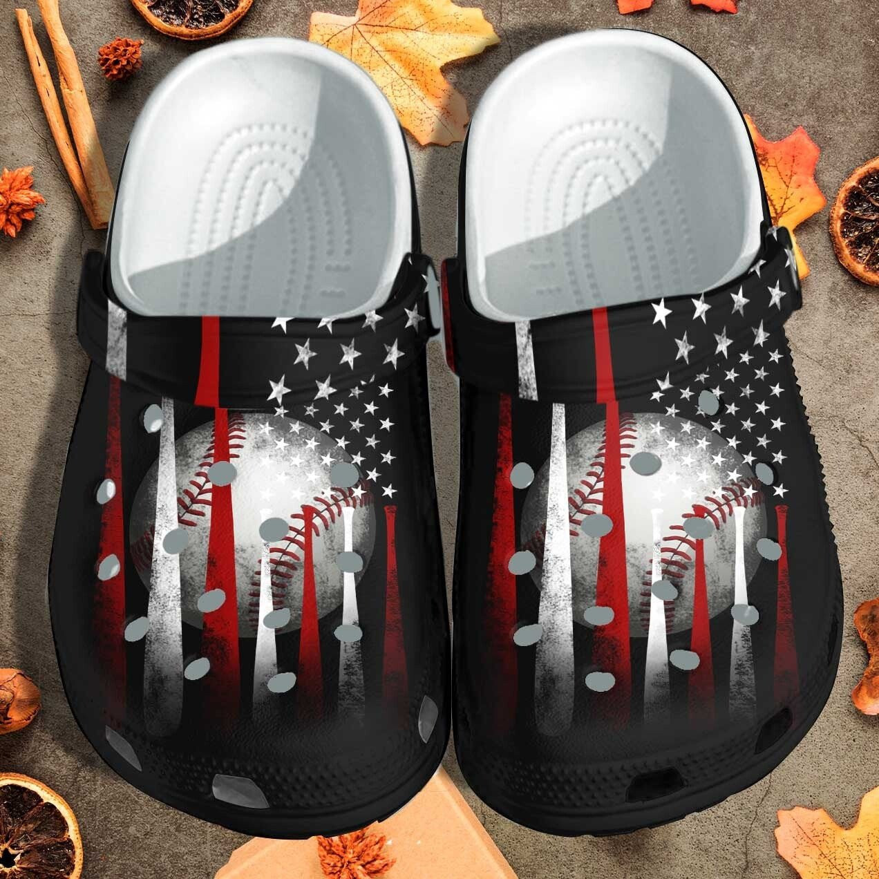 Footwearmerch Baseball Ball America Flag Custom Shoes Clogs - Baseball Lover Gifts Shoes For Son Husband