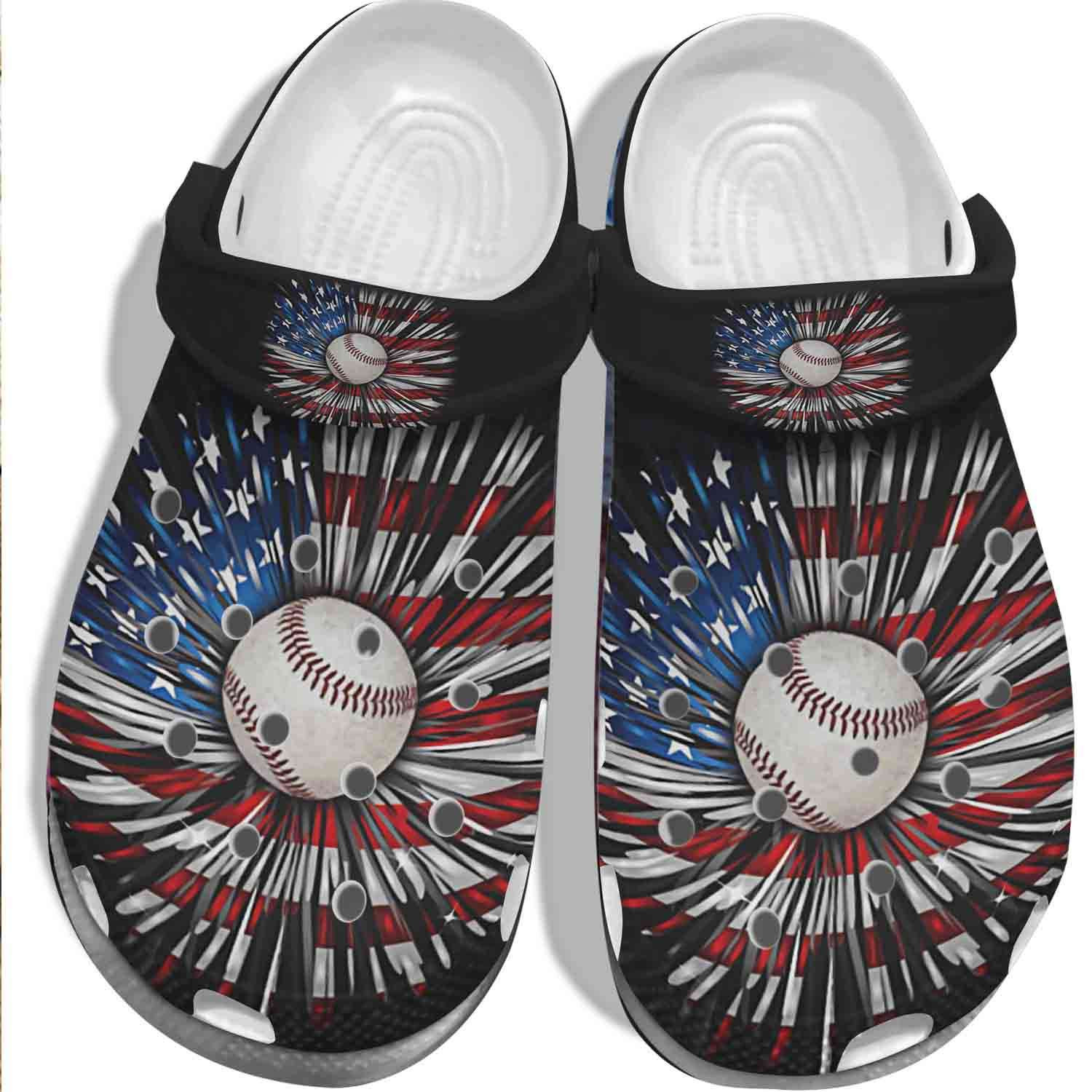 Footwearmerch Baseball Ball Falls Usa Daisy America Flag Crocband Clogs
