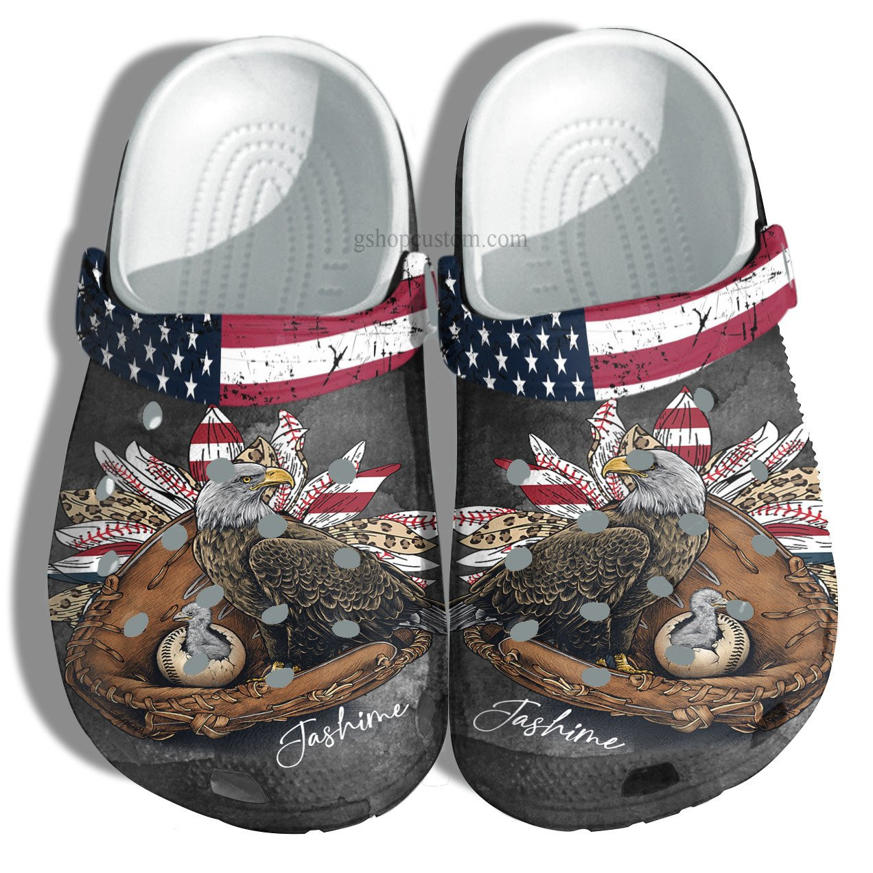 Footwearmerch Baseball Eagle Sunflower Leopard Usa Flag Shoes Gift Mom Grandma - Baseball Eagle America Shoes Croc Clogs