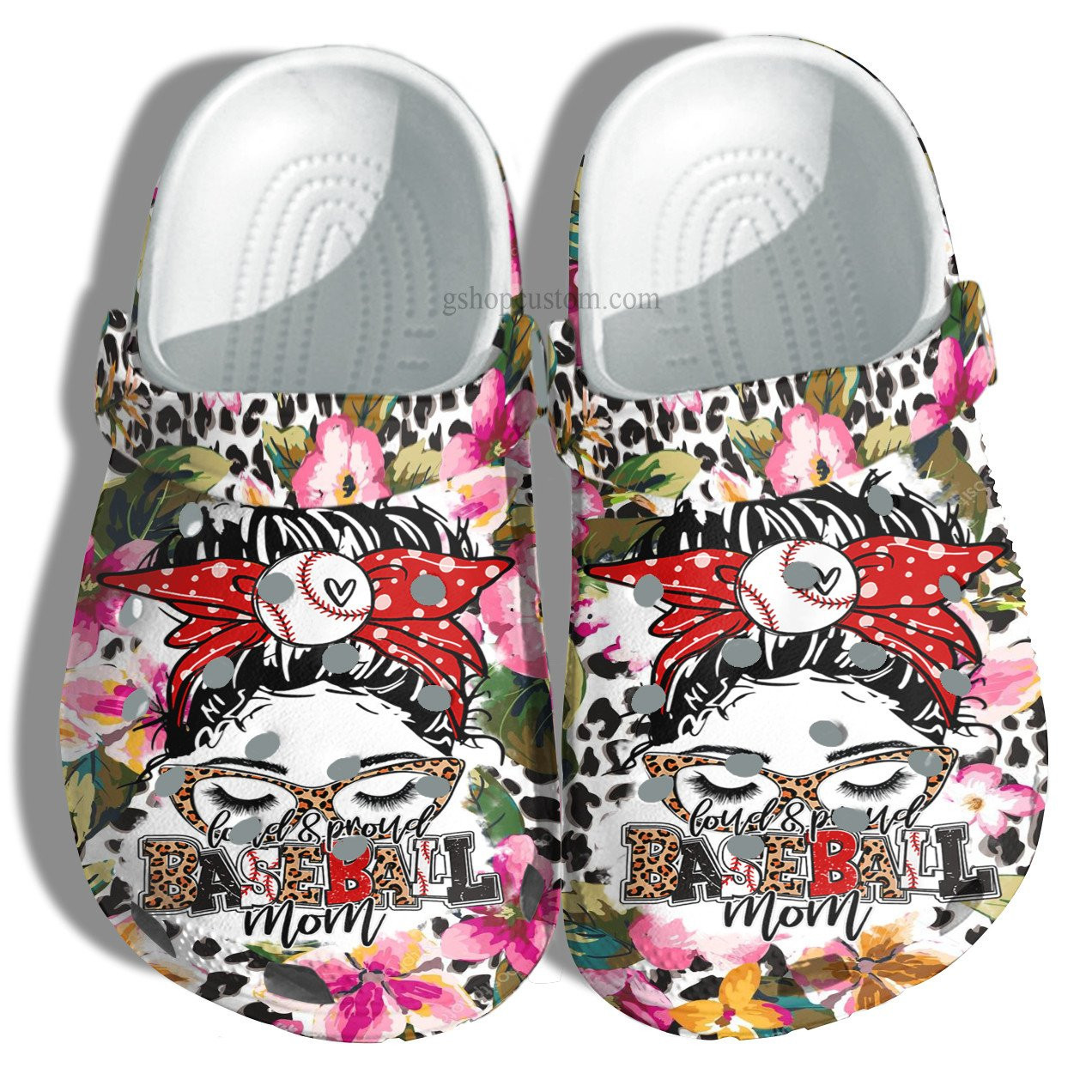 Footwearmerch Baseball Mom Flower Cow Shoes For Wife Mom Grandma - Baseball Mom Cow Shoes Croc Clogs
