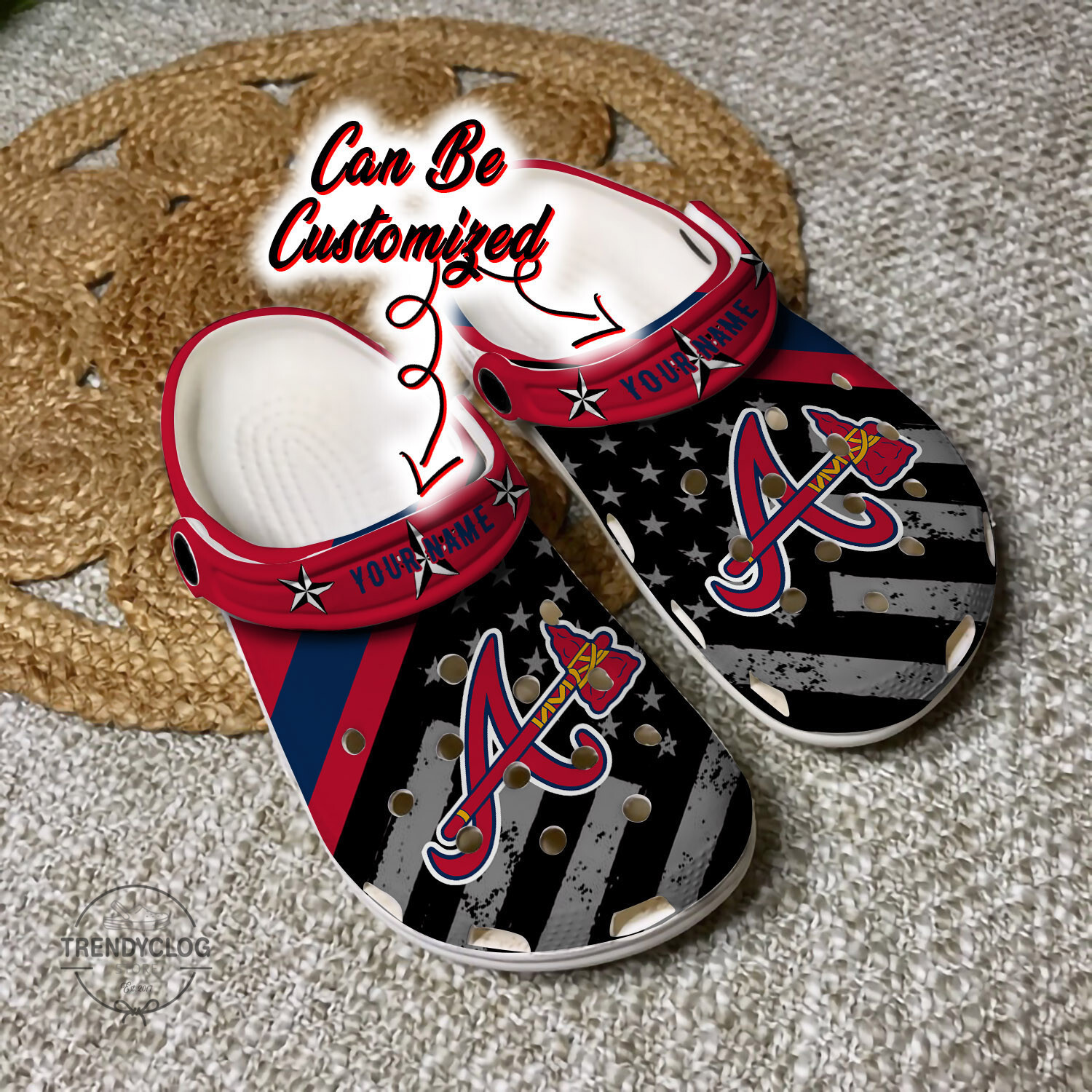 Footwearmerch Baseball Personalized ABraves American Flag Clog Shoes