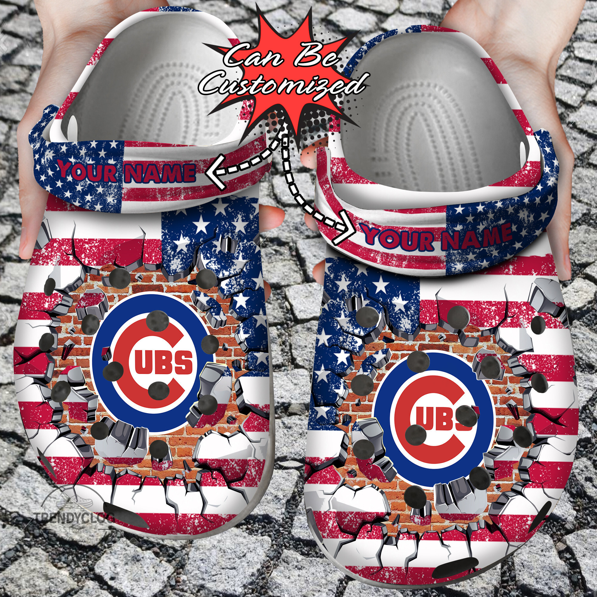 Footwearmerch Baseball Personalized CCubs American Flag Breaking Wall Clog Shoes