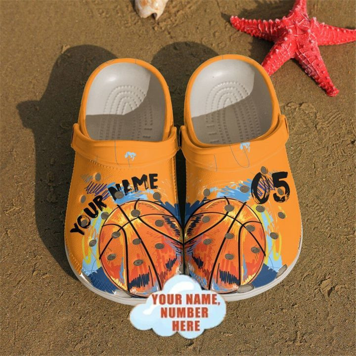 Footwearmerch Basketball - Basketball Custom Name Number Orange Clog Shoes For Men And Women