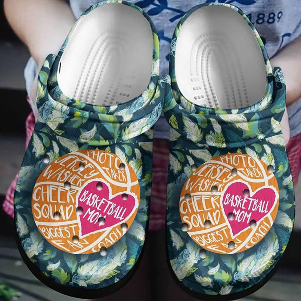 Footwearmerch Basketball Mom Green Feather Rubber clog Shoes Comfy Footwear