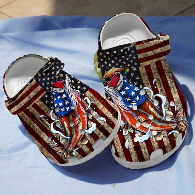 Footwearmerch Bass Fish Of American Classic Shoes clogs 4Th Of July Gifts For Men Women