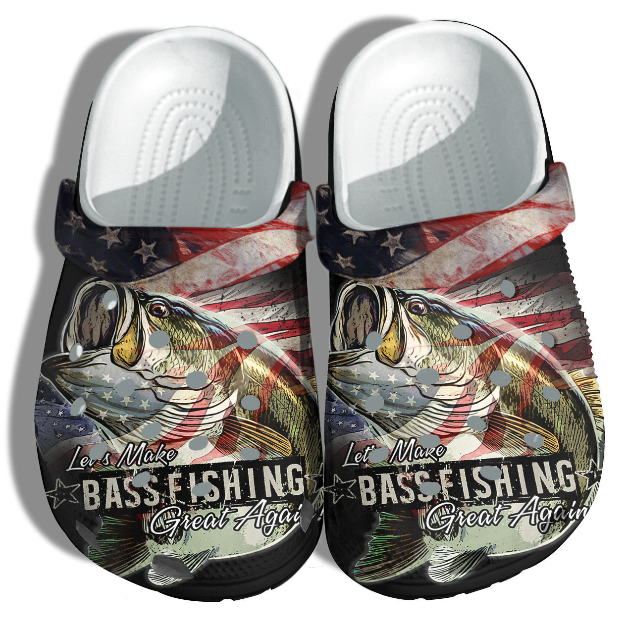 Footwearmerch Bass Fishing America Flag Shoes Gift Men Father Day- Lets Make Bass Fish Great Again 4Th Of July Shoes Birthday Grandpa