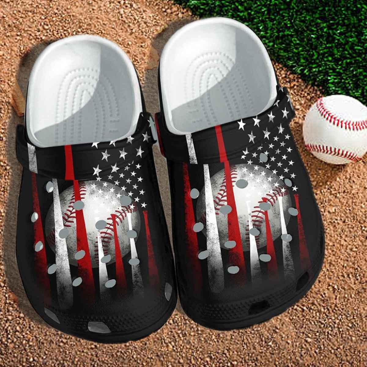 Footwearmerch Bat Baseball America Flag Custom Shoes Clogs Gifts Birthday Step Son Step Daughter