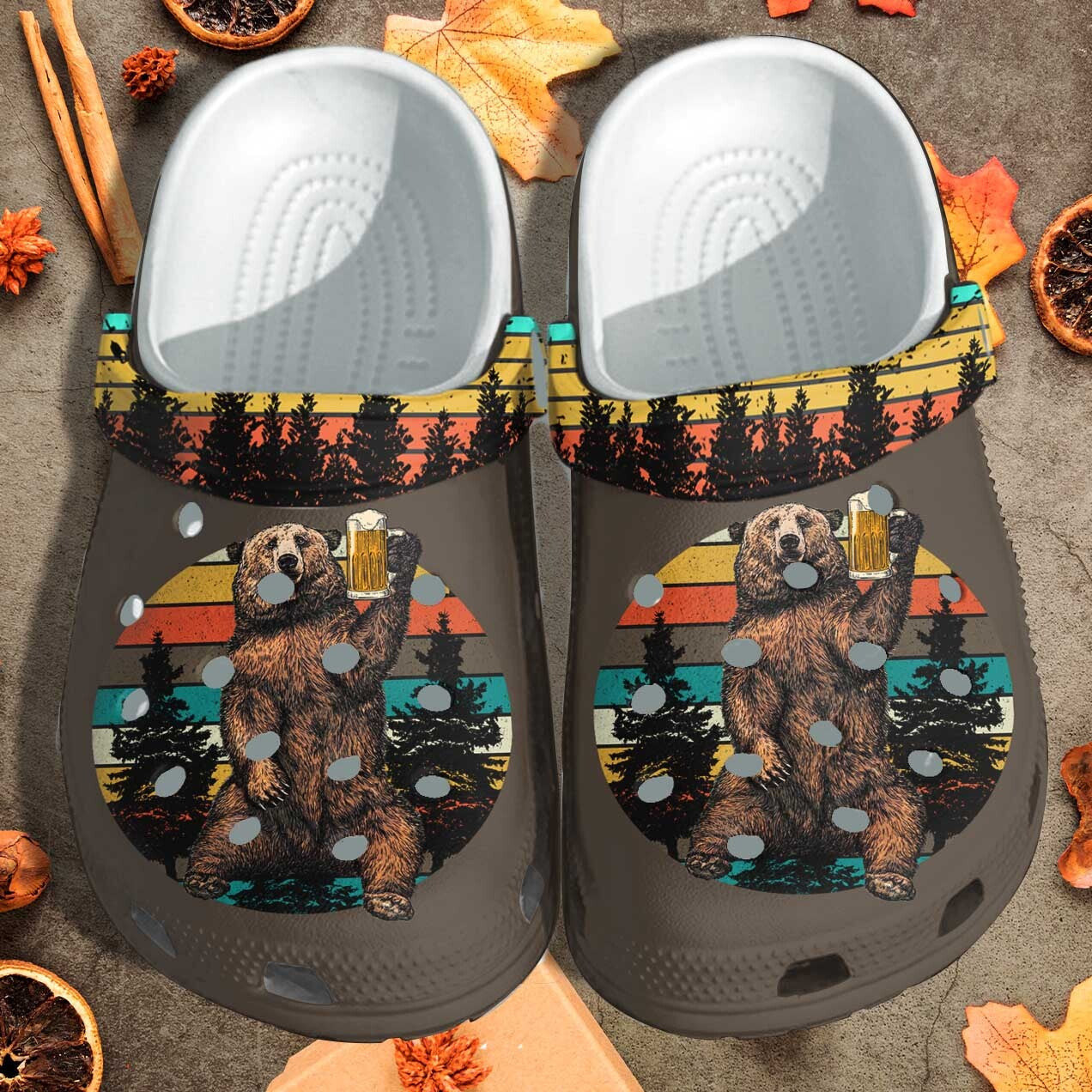 Footwearmerch Bear Drinking Camping Shoes Old Men - Funny Cute Custom Shoes Gifts For Men Fathers Day