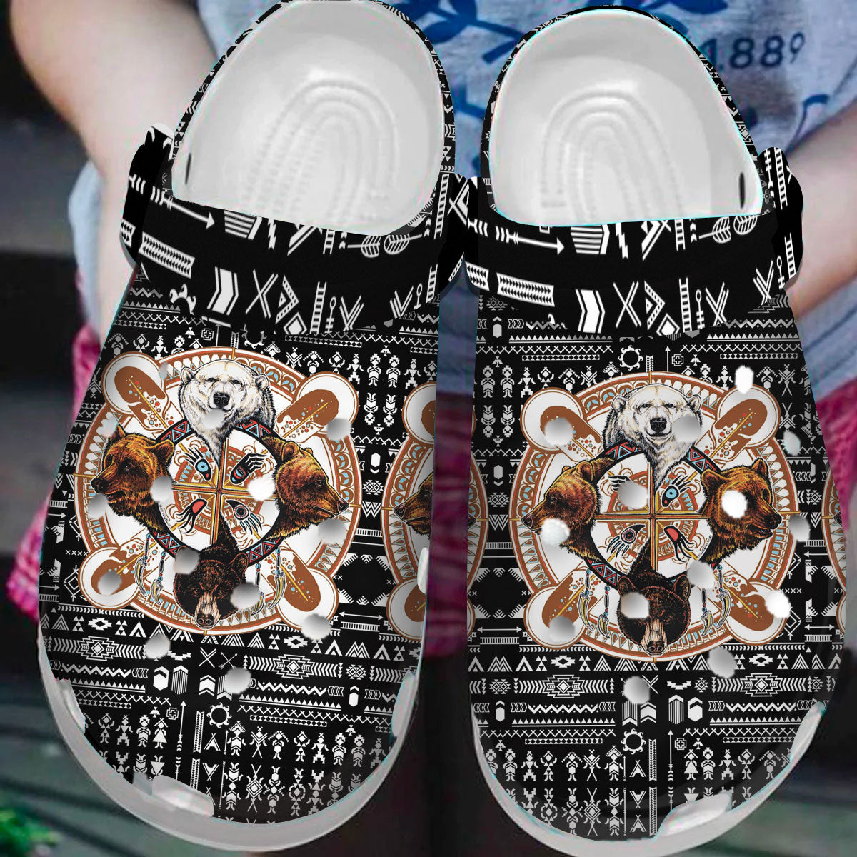 Footwearmerch Native American Bear Warrior Crocs Clog Shoes For Kid and Adult