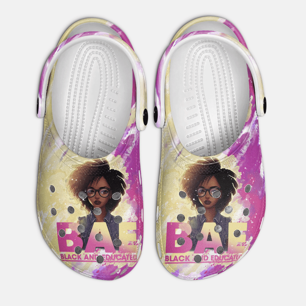 Footwearmerch Black And Educate Afro Woman African American Classic Clogs Shoes