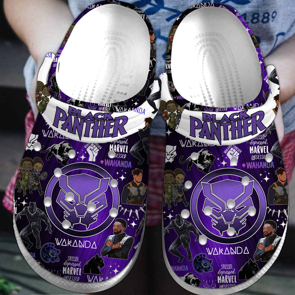Footwearmerch Black Panther Movie Crocs Crocband Clogs Shoes Comfortable For Men Women and Kids
