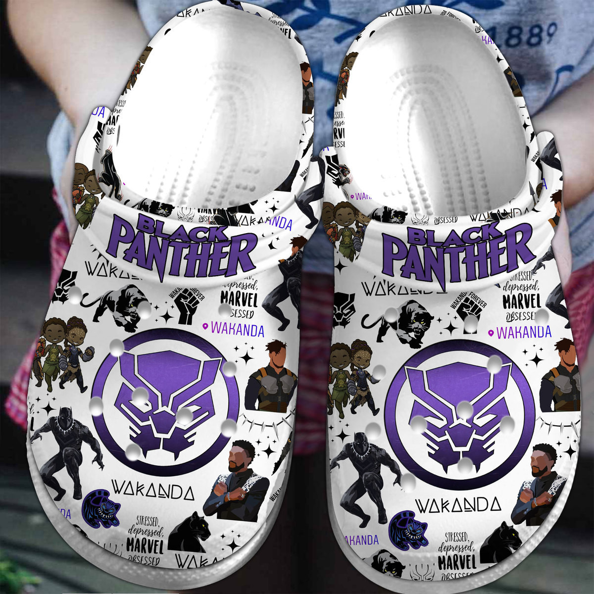 Footwearmerch Black Panther Movie Crocs Crocband Clogs Shoes Comfortable For Men Women and Kids