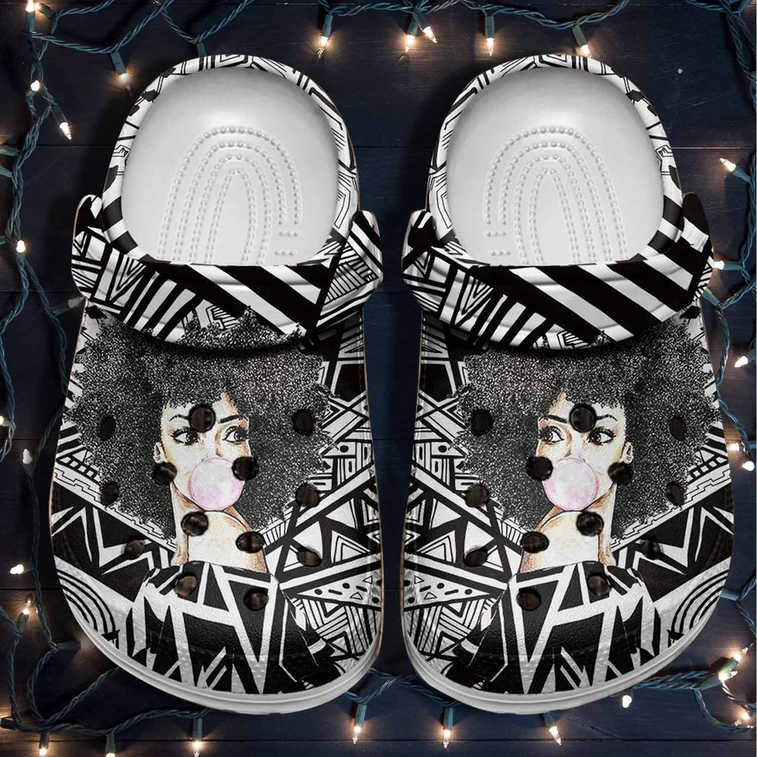 Footwearmerch Black Queen Hair Shoes - Africa Culture Croc Shoes Gifts Black Mom Mothers Day