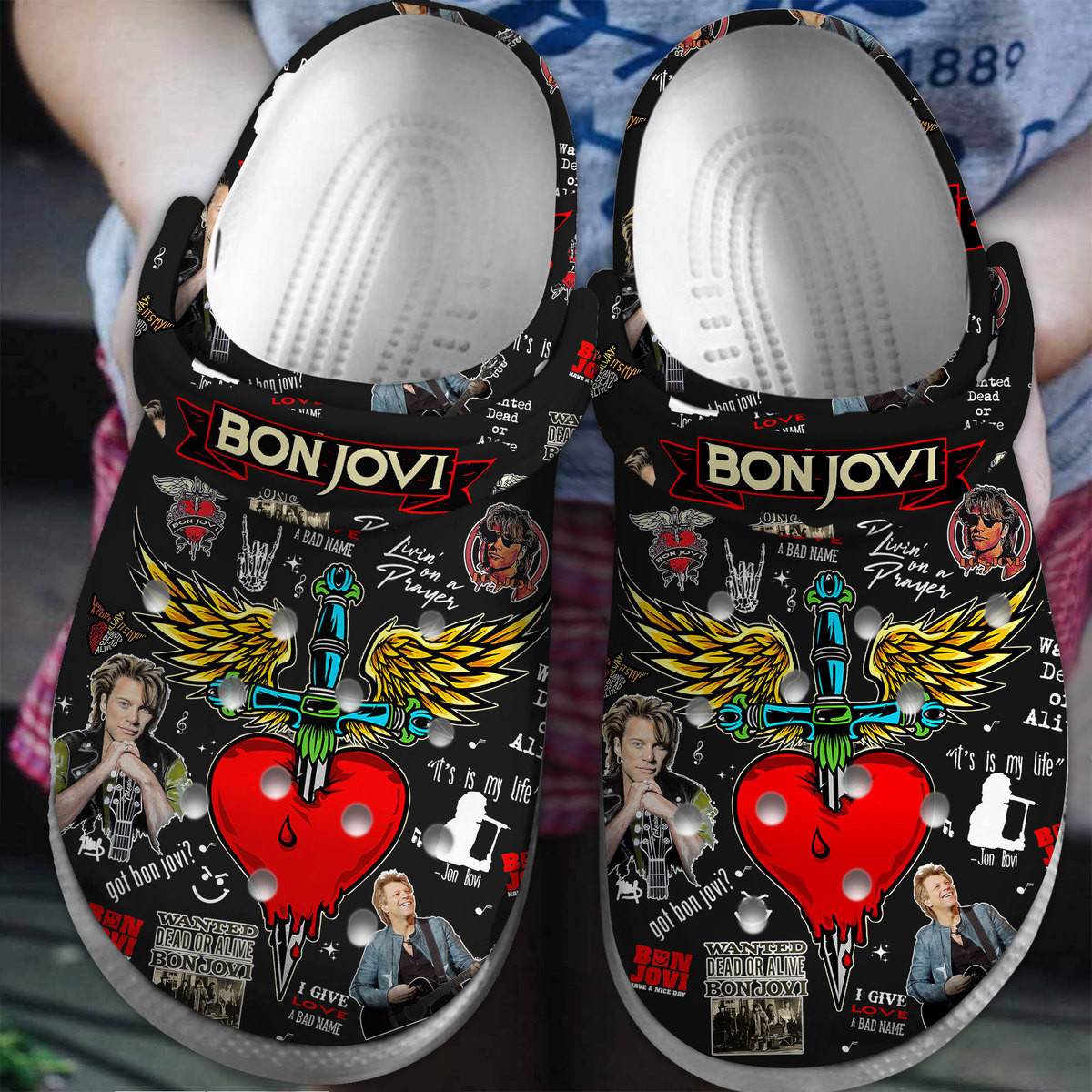 Footwearmerch Bon Jovi Music Crocs Crocband Clogs Shoes Comfortable For Men Women and Kids