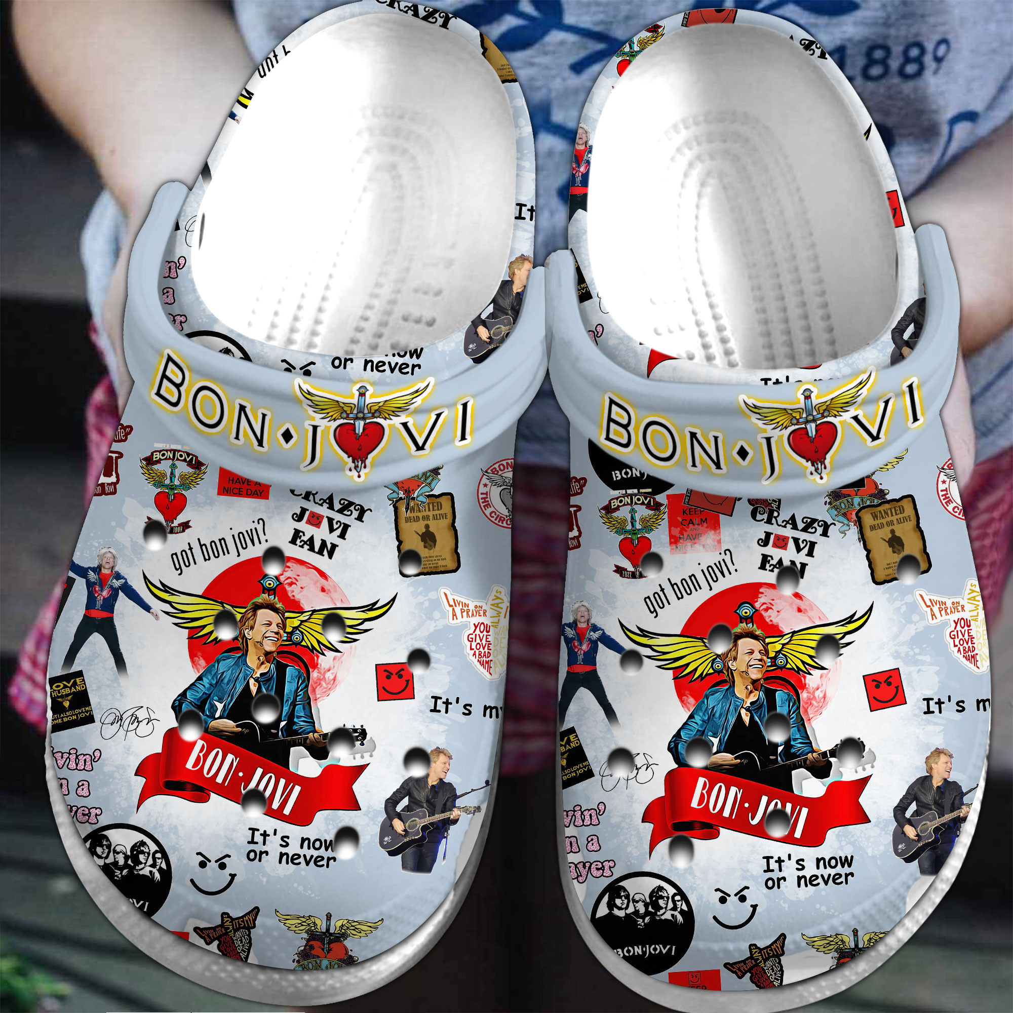 Footwearmerch Bon Jovi Music Crocs Crocband Clogs Shoes Comfortable For Men Women and Kids