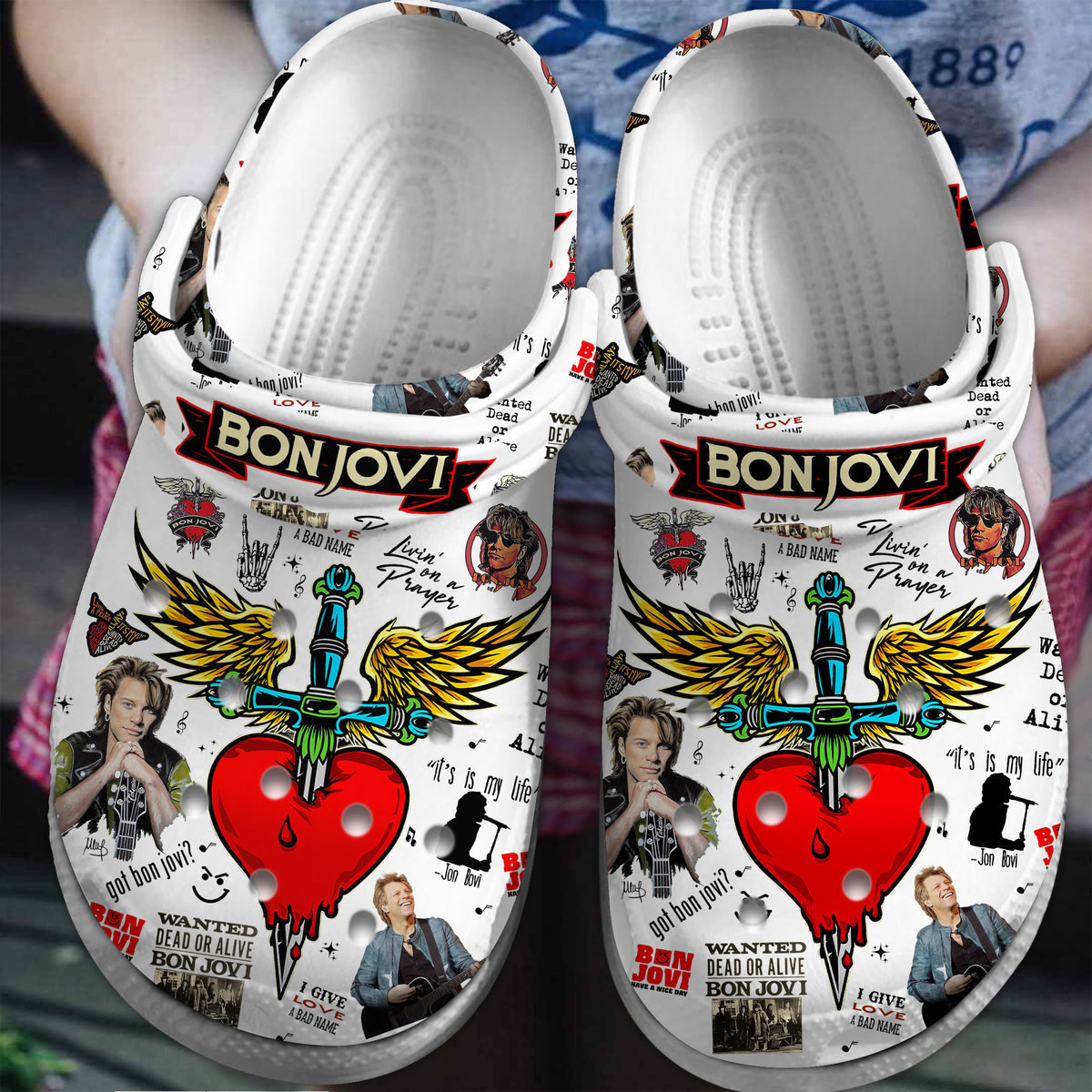 Footwearmerch Bon Jovi Music Crocs Crocband Clogs Shoes Comfortable For Men Women and Kids