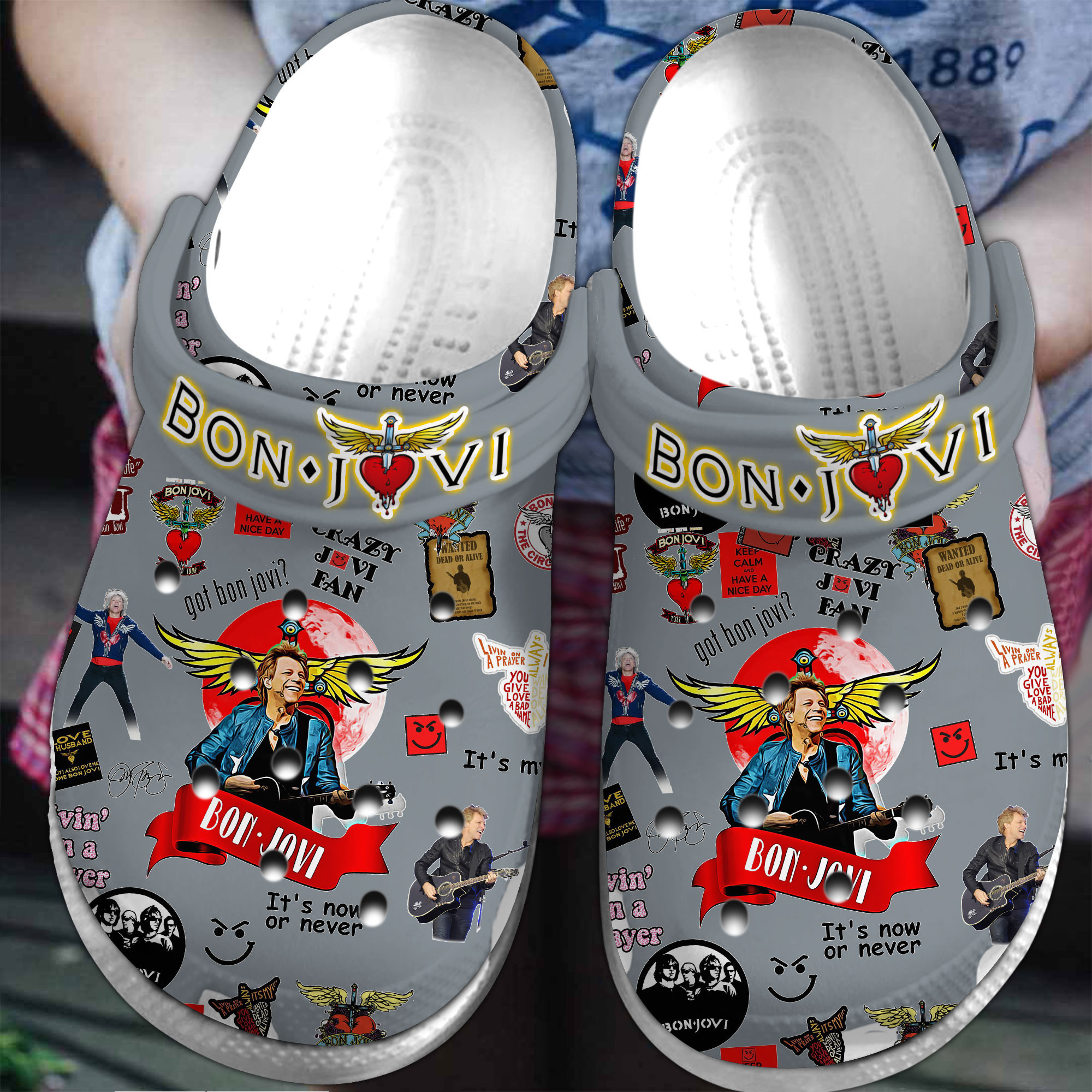 Footwearmerch Bon Jovi Music Crocs Crocband Clogs Shoes Comfortable For Men Women and Kids