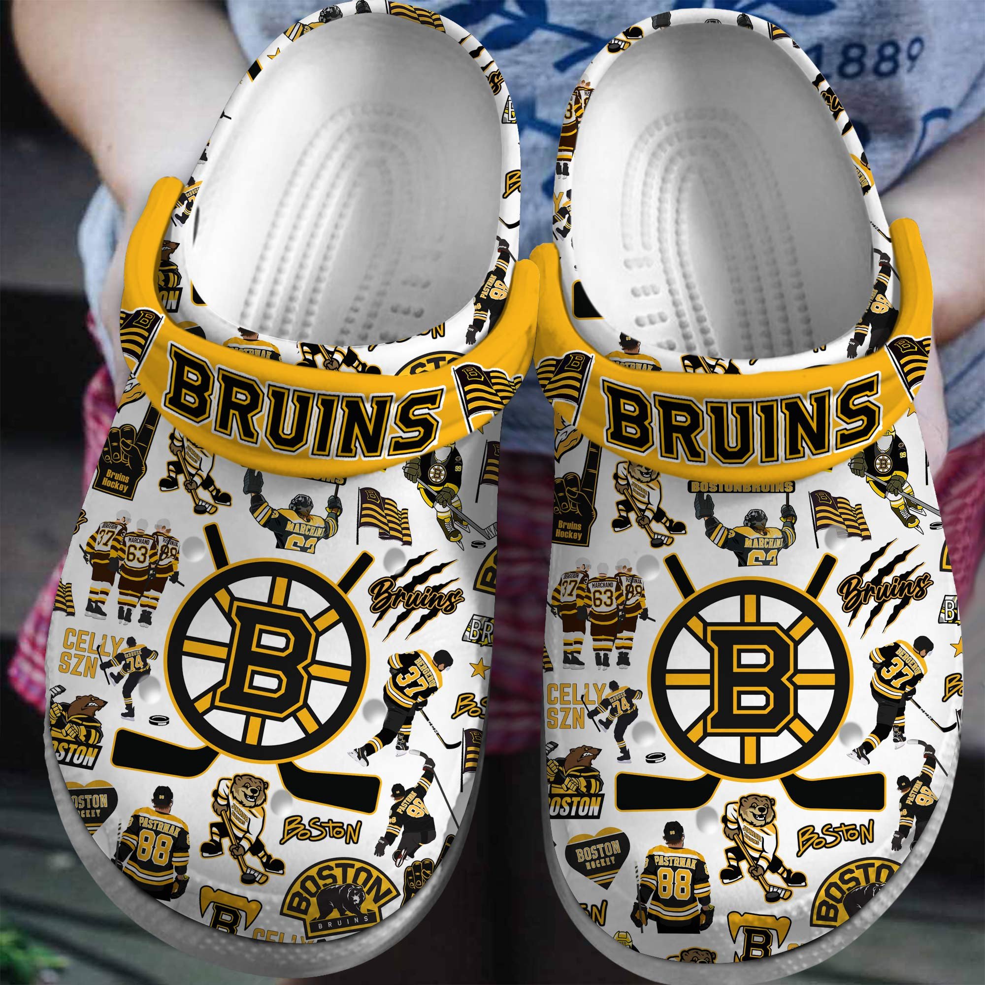 Footwearmerch Boston Bruins NHL Ice hockey Sport Crocs Crocband Clogs Shoes Comfortable For Men Women and Kids