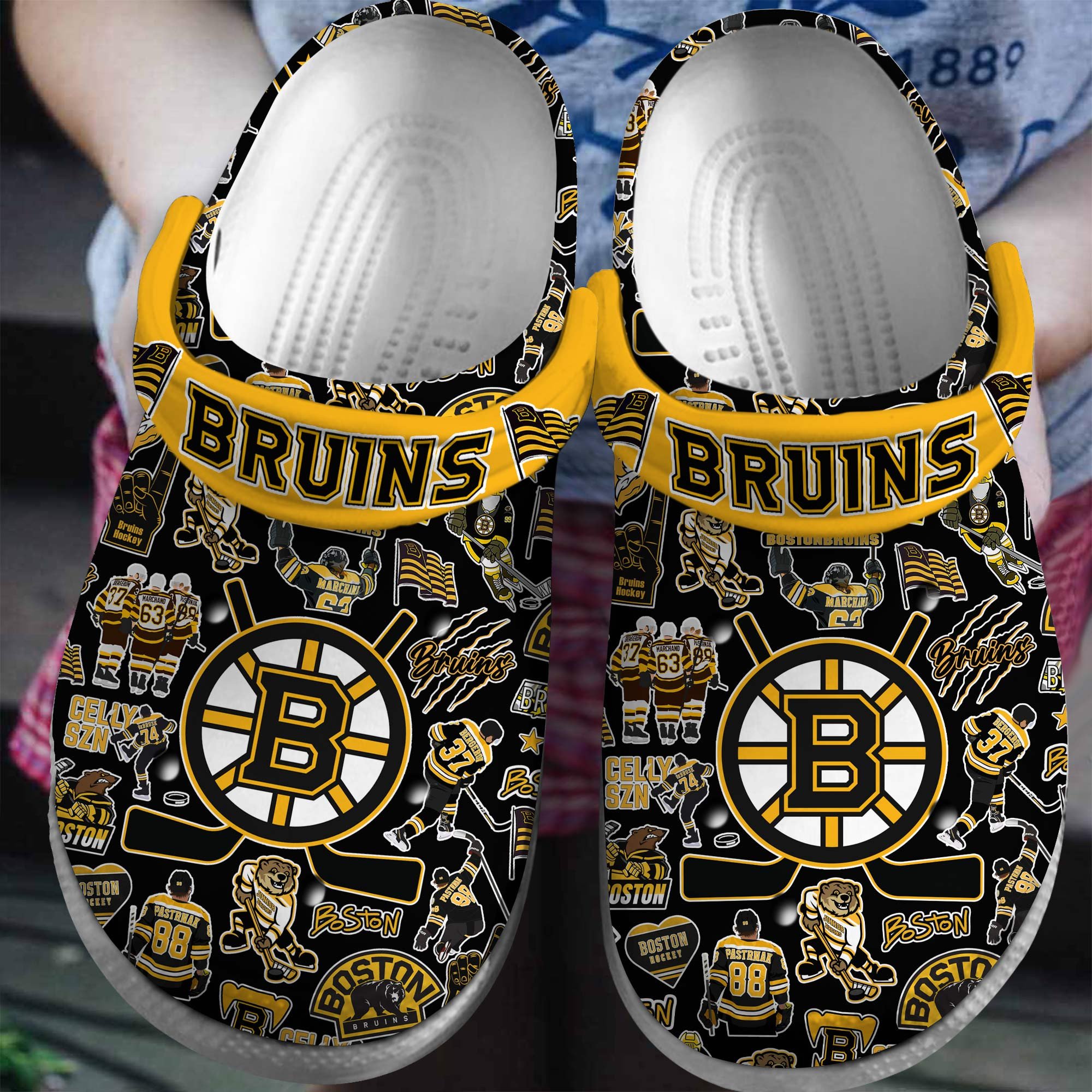 Footwearmerch Boston Bruins NHL Ice hockey Sport Crocs Crocband Clogs Shoes Comfortable For Men Women and Kids